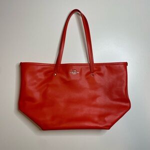 Coach Orange Leather Street Zip Tote F34103 Casual Large Shoulder Bag Glam